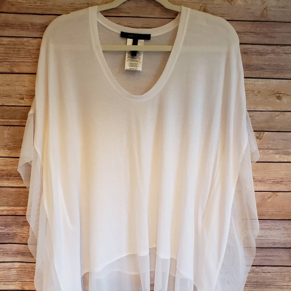 BCBG Max Azria L Sheer Poncho Loose Top Tunic